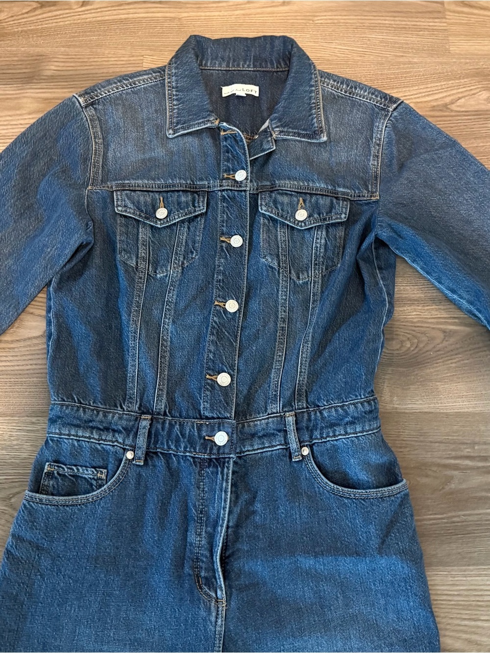 Loft Denim Jean Jumpsuit Women’s size 6 Zip Fly Button Up Long Sleeve Lyocell - Picture 8 of 9